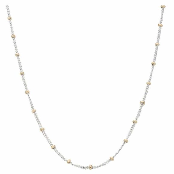 Two-toned Cuban Curb Link 18K Chain with Station Beads Necklace 18.5”
